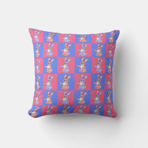 Pink Blue Kawaii Niedlich Checkered Bunny Rabbit Kissen