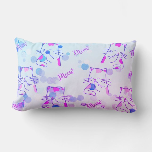 Pink & Blue Kitty Lumbar Kissen (Vorderseite)