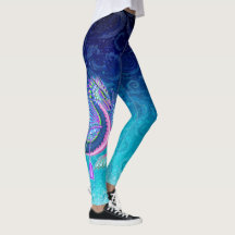 Pink Blue Large Water Dragon mit Paddeln Leggings
