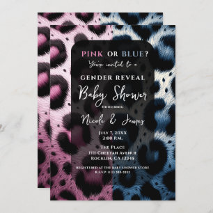 Pink Blue Leopard Print Gender Reveal Baby Dusche Einladung