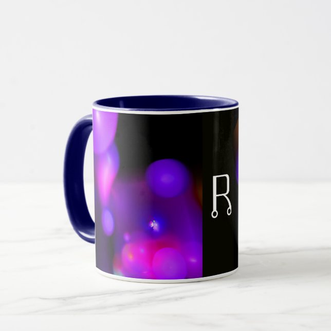 PINK BLUE LILA BLACK FRAKTAL BUBBLES MONOGRAMM TASSE (Vorderseite Links)