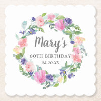 Pink Blue Lila Floral 80. Geburtstag