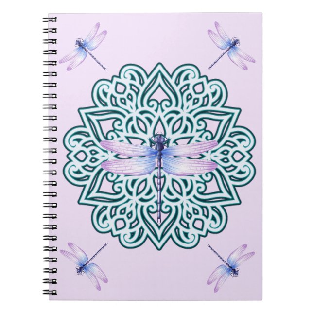 Pink Blue Lila Mandala Dragonfly Notebook Notizblock (Vorderseite)