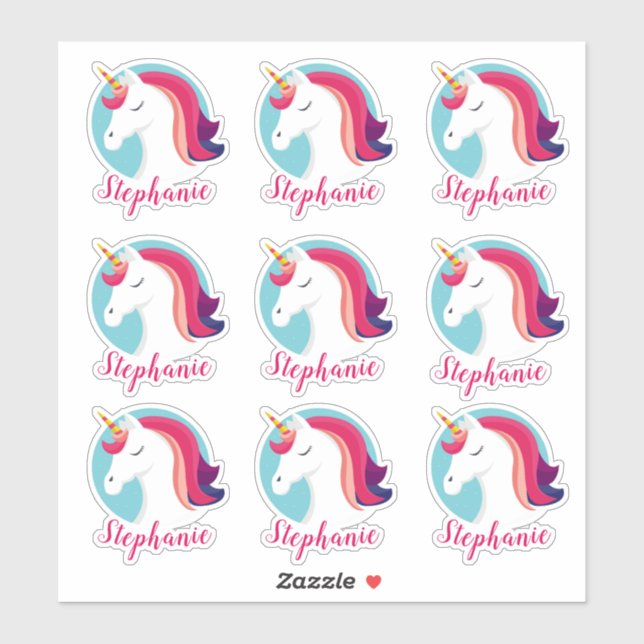 Pink & Blue Magical Unicorn - Personalisiert Aufkleber (Blatt)
