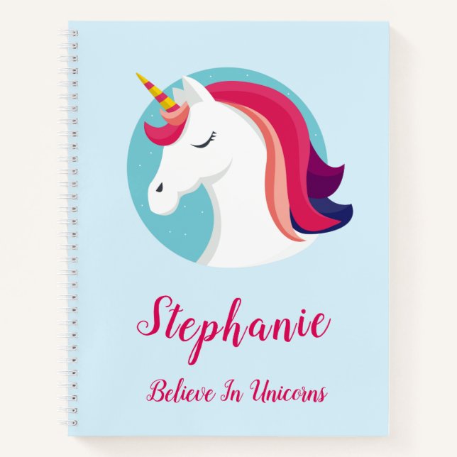 Pink & Blue Magical Unicorn - Personalisiert Notizbuch (Vorderseite)