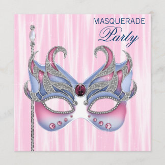 Pink Blue Masquerade Party Einladung
