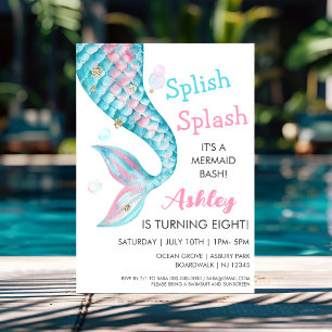Pink & Blue Mermaid Einladung zur Geburtstagspar