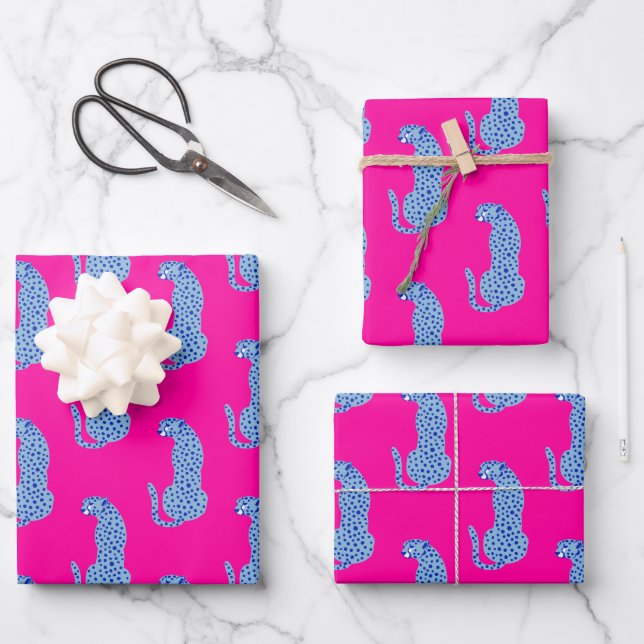 Pink & Blue Modern Gezeitenmuster Set 3 Geschenkpapier Set (Vorderseite)