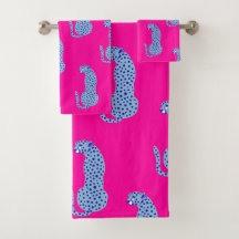 Pink & Blue Modern Jungle Cheetah Bath Handtuch Se