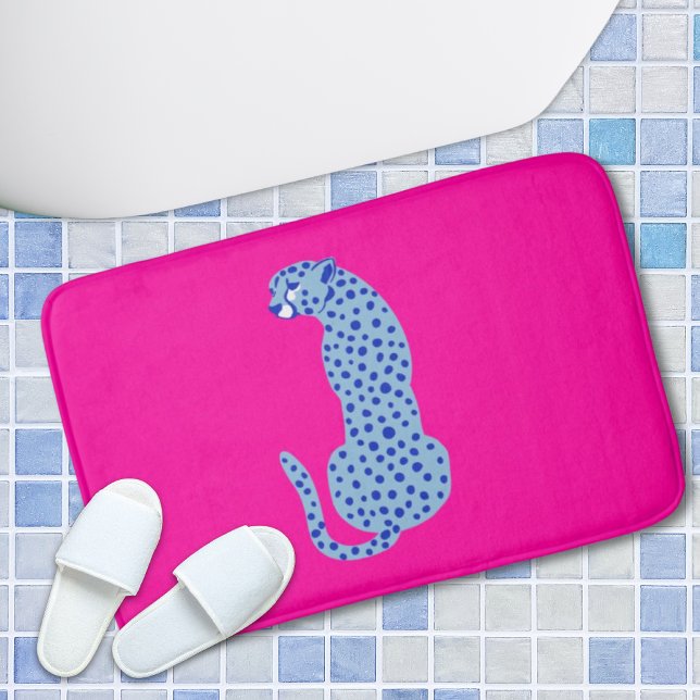 Pink & Blue Modern Jungle Cheetah Exotic Bath Mat Badematte (Pink & Blue Modern Jungle Cheetah Exotic Bath Mat
)