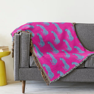 Pink & Blue Modern Jungle Cheetah Throw Blanket Decke