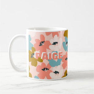 Pink Blue Monogram Blume Muster Tasse