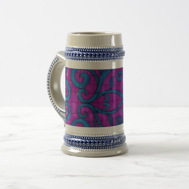 Pink Blue Motif 22 oz Stein Bierglas (Vorderseite Links)