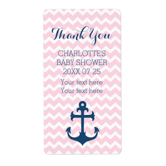 Pink Blue Nautical Baby Dusche Gefallen Labels (Vorne)