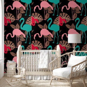 Pink Blue Niedlich Flamingo Tropische Pflanze Tapete