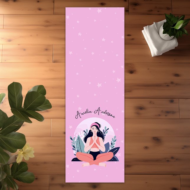 Pink & Blue Niedlich Girl in Meditation mit Blume Yogamatte (Pink & Blue Cute Girl in Meditation with Flowers Yoga Mat)