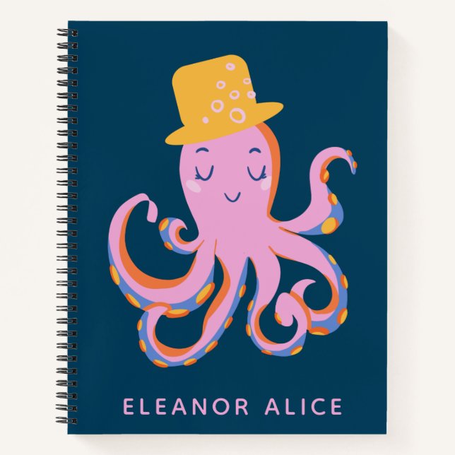 Pink Blue Niedlich Octopus Tanzen Tier Personalisi Notizbuch (Vorderseite)
