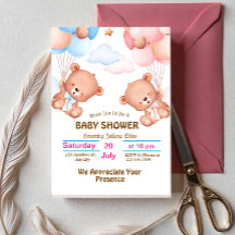 Pink Blue Niedlich Watercolor Kinderdusche Einladu