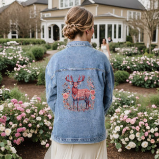 Pink Blue Nordic Boho Reindeer Floral Jeansjacke