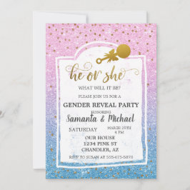 Pink Blue Ombre Glitzer Gold Gender Reveal Party Einladung