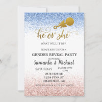 Pink Blue Ombre Glitzer Gold Gender Reveal Party