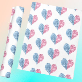 Pink Blue Ombre Glitzer Hearts Baby Gender Reveal Geschenkpapier