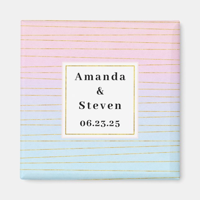Pink Blue Ombre mit Goldlinien Save the Date Magnet (Vorne)