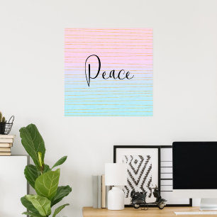 Pink Blue Ombre mit Thin Gold Lines Peace Poster