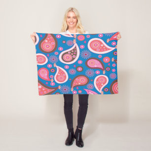 Pink Blue Paisley Blanket Fleecedecke