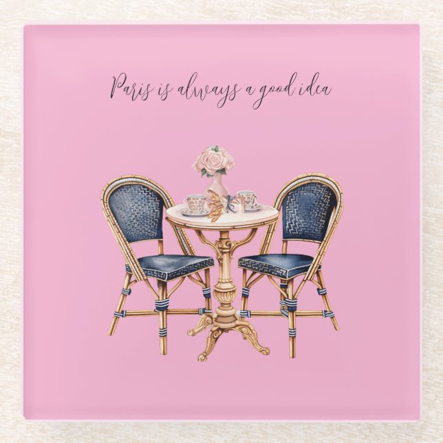 Pink Blue Paris Table Baguettes Glasuntersetzer (Vorderseite)