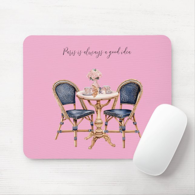Pink Blue Paris Table Baguettes Mousepad (Mit Mouse)