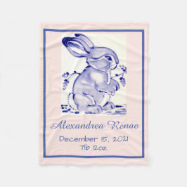 Pink & Blue Pastel Baby Bunny Rabbit Personalisier Fleecedecke