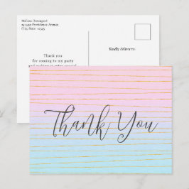 Pink Blue Pastel Gradient mit Gold Line Vielen Dan Postkarte