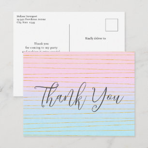 Pink Blue Pastel Gradient mit Gold Line Vielen Dan Postkarte