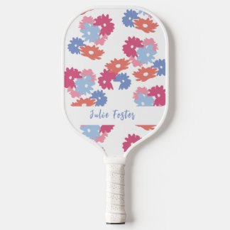 Pink Blue Patel Personalisiert floral Pickleball Schläger