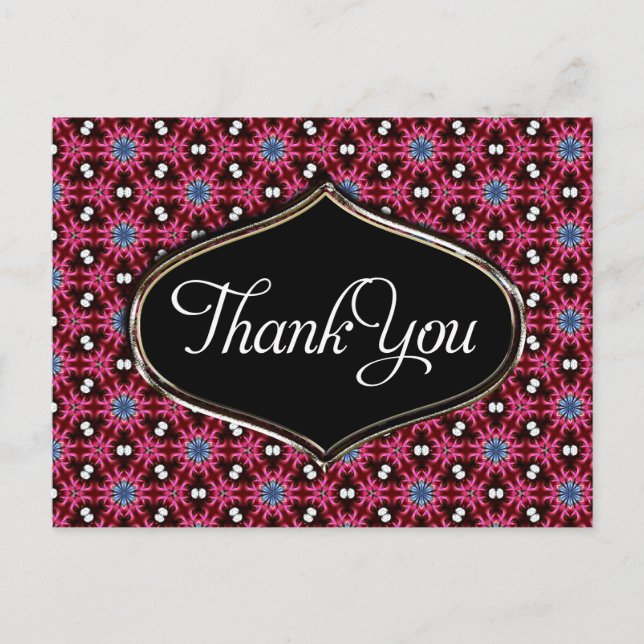 Pink Blue Pattern Danke Postcard Postkarte (Vorderseite)