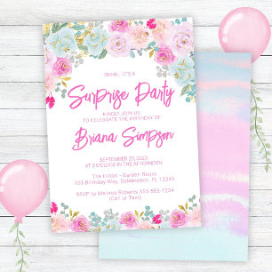 Pink Blue Peach Lila Floral Überraschung Party Einladung