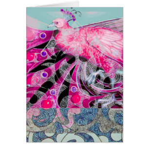 PINK BLUE PEACOCK MIT BLUMENFLORALEN UND GEOMETRIS