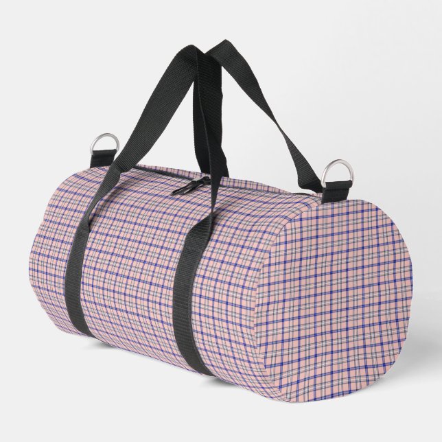 Pink Blue Plaid Classic Pattern Retro Duffle Bag (Linke Seite)