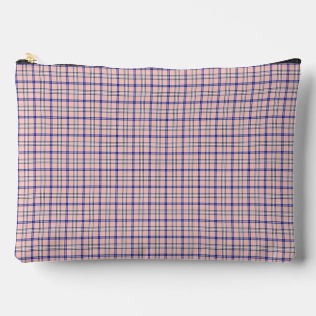Pink Blue Plaid Classic Pattern Retro Zubehörtasche (Vorderseite)