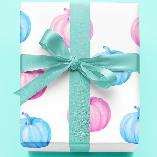 Pink Blue Pumpkin Erntedank Gender Reveal Party Geschenkpapier (Von Creator hochgeladen)