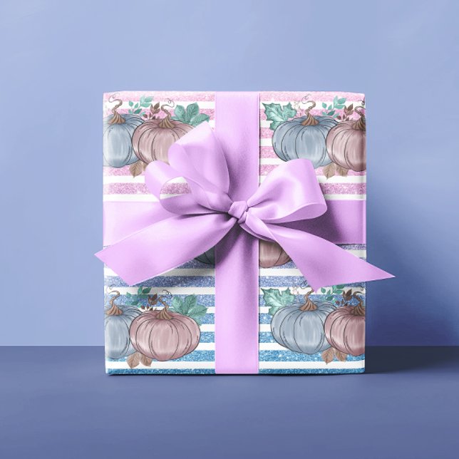 Pink Blue Pumpkin Erntedank Gender Reveal Party Geschenkpapier (Von Creator hochgeladen)