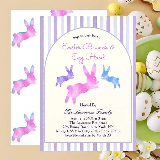 Pink Blue Purple Cute Bunny Easter Brunch Egg Hunt Einladung (Von Creator hochgeladen)