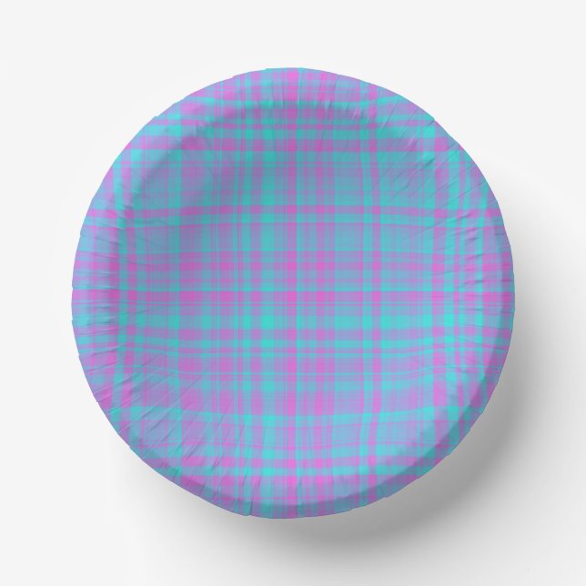 Pink Blue Purple Plaid Pattern Pappteller (Vorderseite)