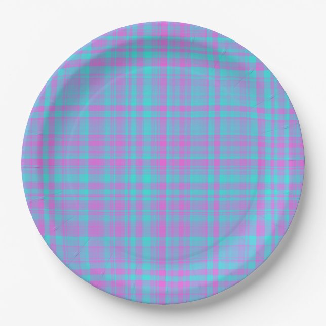 Pink Blue Purple Plaid Pattern Pappteller (Vorderseite)