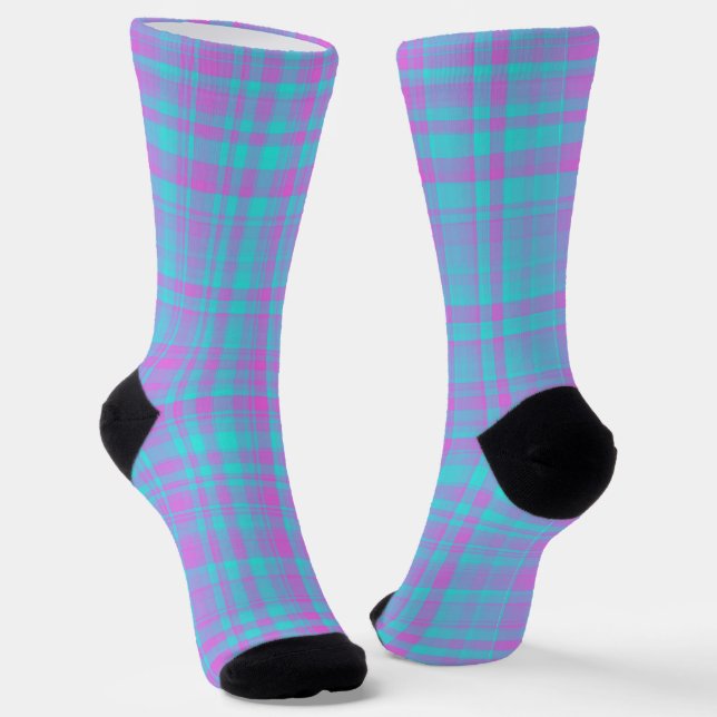 Pink Blue Purple Plaid Pattern Socken (Gewinkelt)