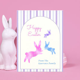 Pink Blue Purple Watercolor Cute Bunny Easter Feiertagspostkarte