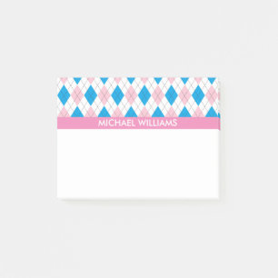 Pink & Blue Raute Muster mit rosa Streifen Post-it Klebezettel