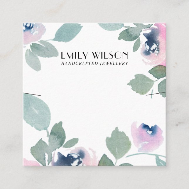 PINK BLUE ROSE FLORAL NECKLACE BRACELET DISPLAY QUADRATISCHE VISITENKARTE (Vorderseite)