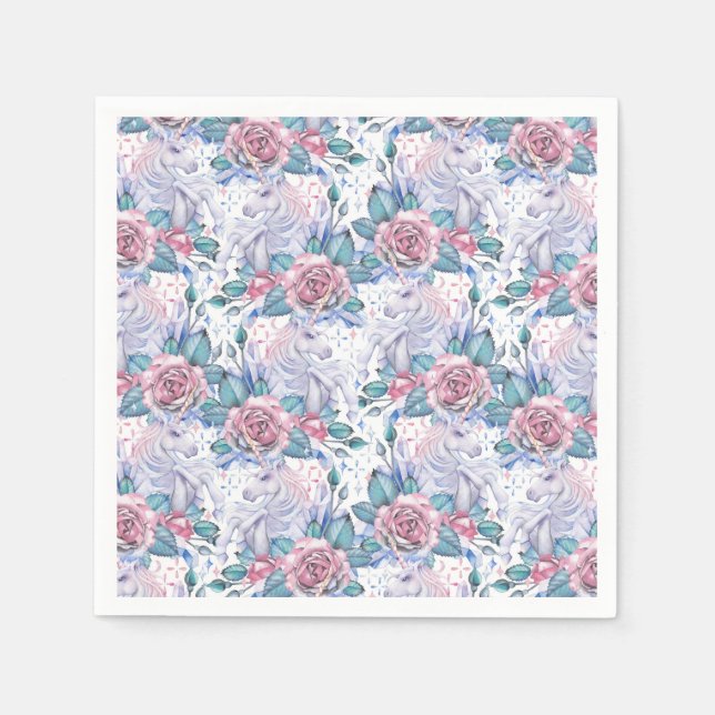 Pink & Blue Rose Muster Serviette (Vorderseite)